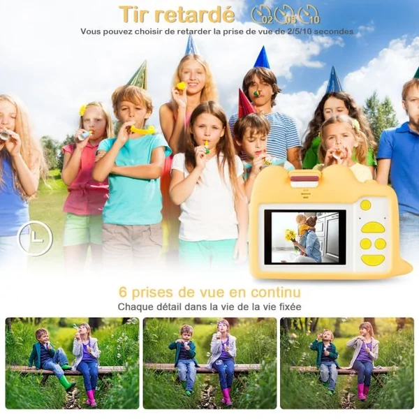 Appareil Photo Numérique pour Enfants 18 Mp 1080 P Ecran 5 Cm Carte Mémoire 16 Go Port Usb Batterie 500 mAh Jaune