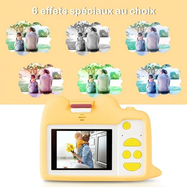Appareil Photo Numérique pour Enfants 18 Mp 1080 P Ecran 5 Cm Carte Mémoire 16 Go Port Usb Batterie 500 mAh Jaune