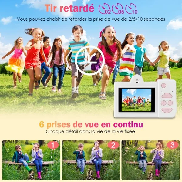 Appareil Photo Numérique pour Enfants 18 Mp 1080 P Ecran 5 Cm Carte Mémoire 16 Go Port Usb Coque en Silicone Rose