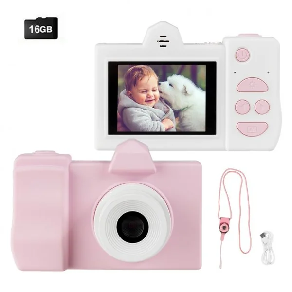 Appareil Photo Numérique pour Enfants 18 Mp 1080 P Ecran 5 Cm Carte Mémoire 16 Go Port Usb Coque en Silicone Rose