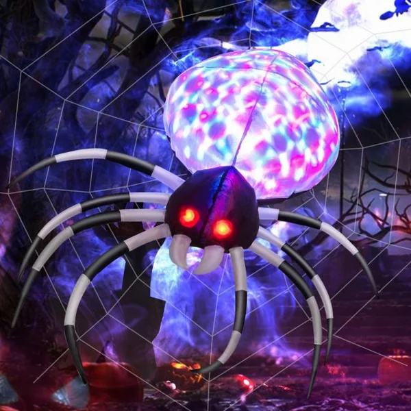 Araignée Gonflable Murale Halloween de 105 cm avec Lumières Multicolores et Gonfleur Intégré