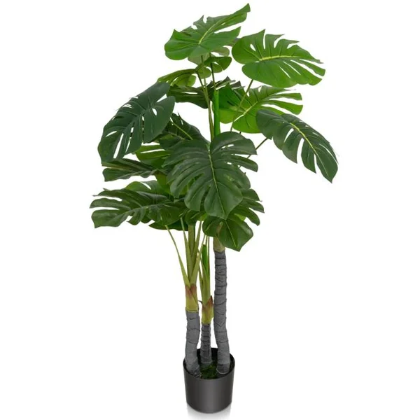Arbre Artificiel 120cm avec Pot et 20 Feuilles Plante Faux Monstera Deliciosa pour Décoration Intérieur Exterieur Vert