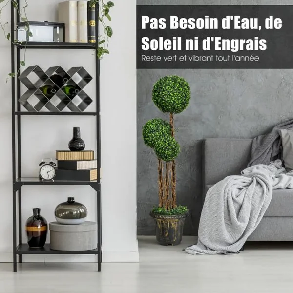 Arbre Artificiel Arbuste avec Feuilles à l'aspect Authentique 115 CM Fausse Plante 3 Boules en Pot avec Rotin Véritable Résistance aux UV