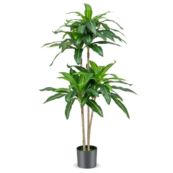 Arbre Artificiel de 140 cm de Haut Fausse Plante Dracaena avec 92 Feuilles Pot en Ciment Couverture de Décoration de Jardin Maison Bureau