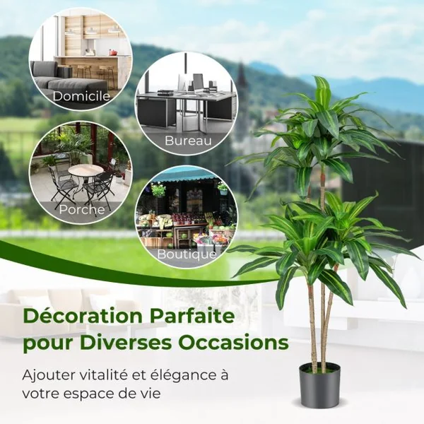 Arbre Artificiel de 140 cm de Haut Fausse Plante Dracaena avec 92 Feuilles Pot en Ciment Couverture de Décoration de Jardin Maison Bureau