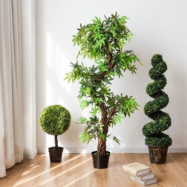 Arbre Artificiel en PVC Plante Artificielle en Pot Rempli de Ciment pour Intérieur ou Extérieur, 19x19x160cm, Vert