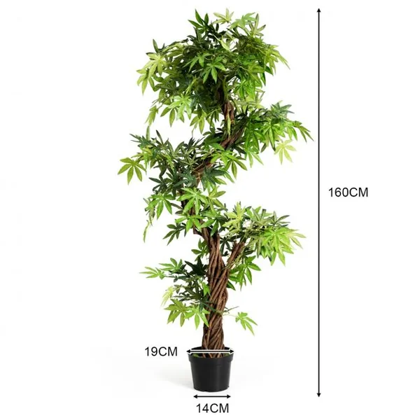 Arbre Artificiel en PVC Plante Artificielle en Pot Rempli de Ciment pour Intérieur ou Extérieur, 19x19x160cm, Vert