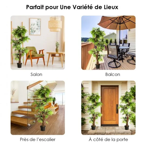 Arbre Artificiel en PVC Plante Artificielle en Pot Rempli de Ciment pour Intérieur ou Extérieur, 19x19x160cm, Vert