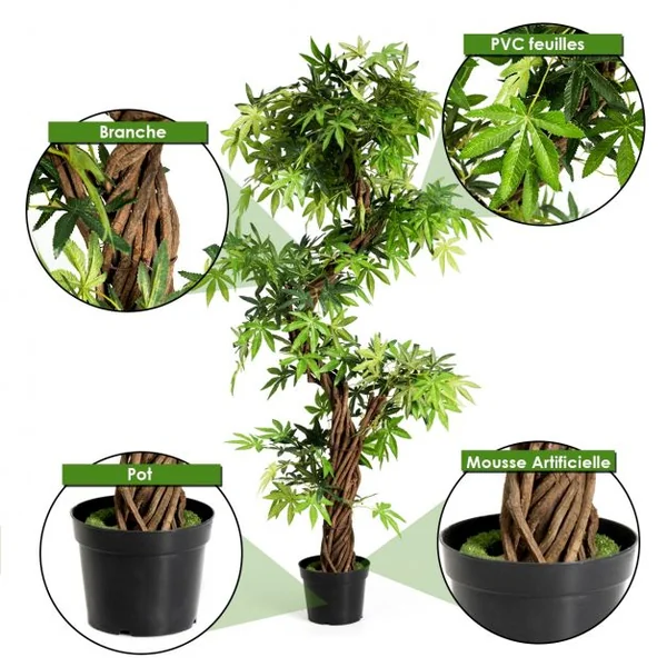 Arbre Artificiel en PVC Plante Artificielle en Pot Rempli de Ciment pour Intérieur ou Extérieur, 19x19x160cm, Vert