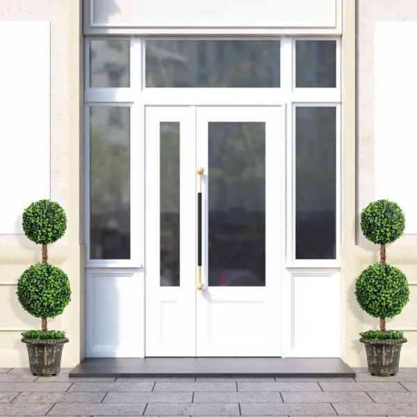 Arbre Artificiel Topiaire 90 cm avec Triple Boule Fausse Plante en Pot Rempli de Ciment Protection UV et Eau Décoration Interieur et Exterieur