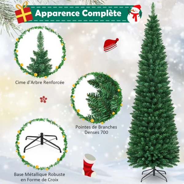 Arbre de Noël Artificiel 210 cm 700 Branches Support en Métal Solide Aiguilles en PVC Décoration de Fêtes Vert Naturel
