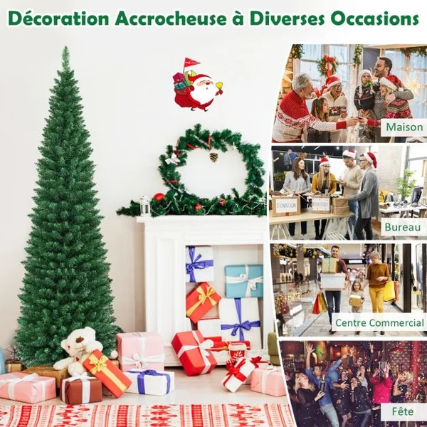 Arbre de Noël Artificiel 210 cm 700 Branches Support en Métal Solide Aiguilles en PVC Décoration de Fêtes Vert Naturel
