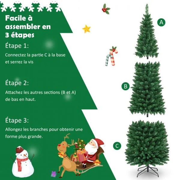 Arbre de Noël Artificiel 210 cm 700 Branches Support en Métal Solide Aiguilles en PVC Décoration de Fêtes Vert Naturel