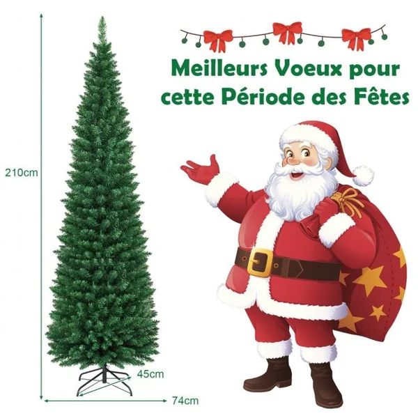 Arbre de Noël Artificiel 210 cm 700 Branches Support en Métal Solide Aiguilles en PVC Décoration de Fêtes Vert Naturel
