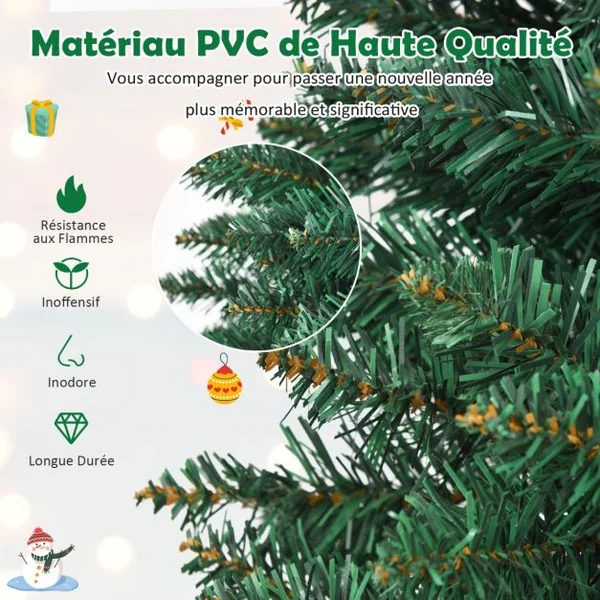 Arbre de Noël Artificiel 243 cm 1000 Branches Support en Métal Solide Aiguilles en PVC Décoration de Fêtes Vert Naturel