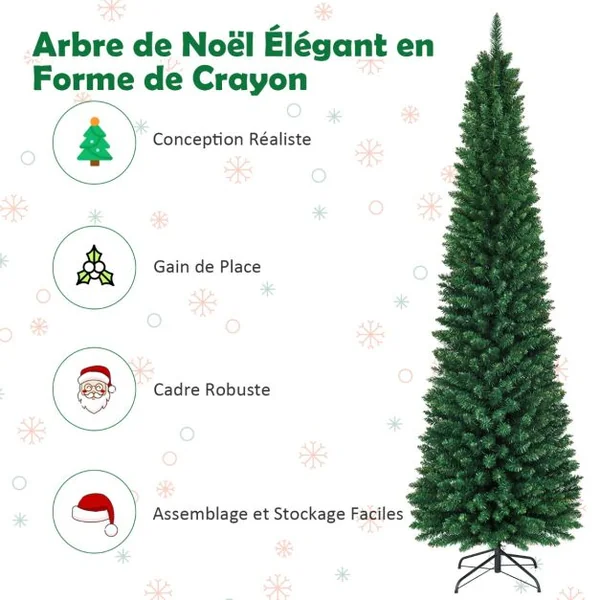 Arbre de Noël Artificiel 243 cm 1000 Branches Support en Métal Solide Aiguilles en PVC Décoration de Fêtes Vert Naturel