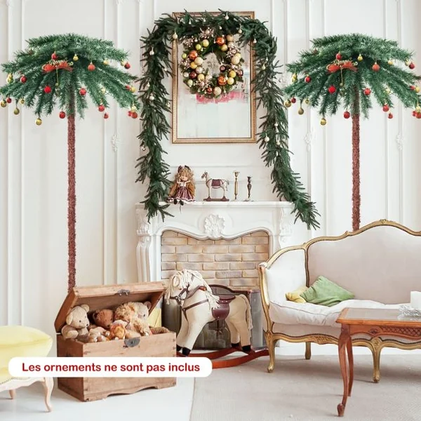 Arbre de Noël Artificiel en Forme de Palmier 1,8 m avec 210 Lumières à 4 Couleurs en PVC Décoration pour Bureau Maison Vert