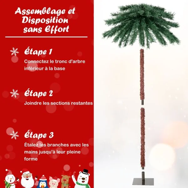 Arbre de Noël Artificiel en Forme de Palmier 1,8 m avec 210 Lumières à 4 Couleurs en PVC Décoration pour Bureau Maison Vert