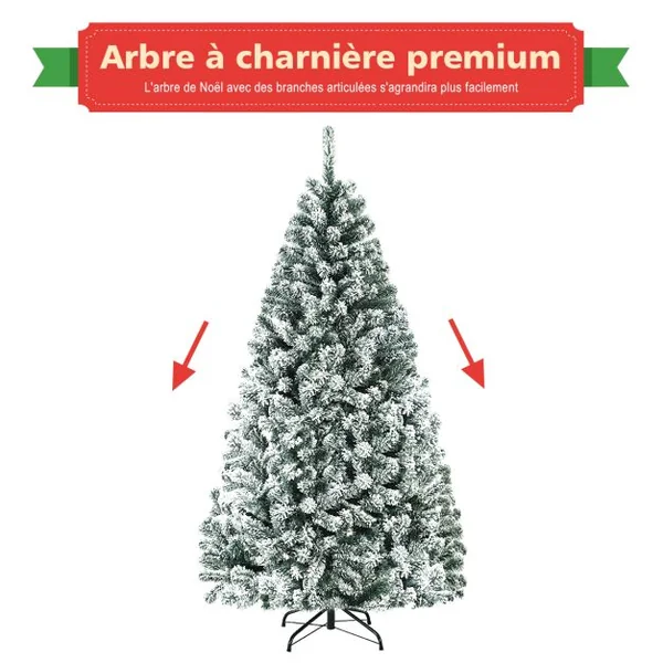 Arbre de Noël Artificiel à Flocons de Neige 180CM avec Charnières Support Métallique et 600 Branches Matière PVC Non-éclairé