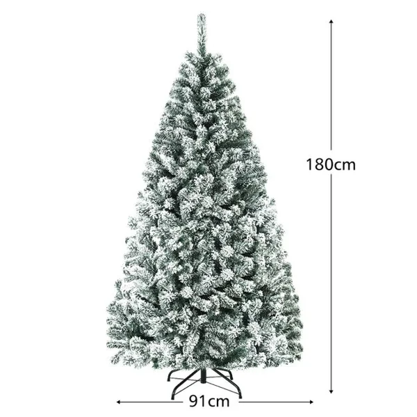 Arbre de Noël Artificiel à Flocons de Neige 180CM avec Charnières Support Métallique et 600 Branches Matière PVC Non-éclairé