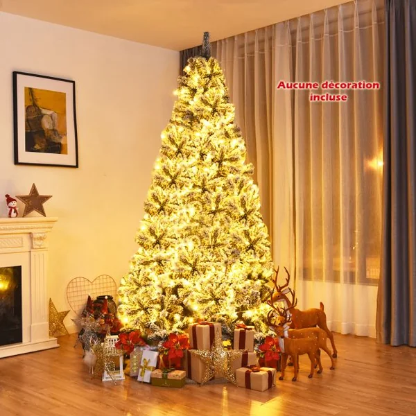 Arbre de Noël Artificiel à Flocons de Neige 225CM avec Charnières,Support Métallique et 1010 Branches Matière PVC Non-éclairé