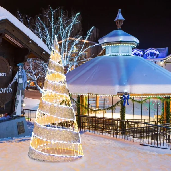 Arbre de Noël Conique en Spirale Artificiel Pré-éclairé 155cm Décoration de Noël 300 Lumières LED Blanc Chaud et 250 Lumières LED Blanc Froid