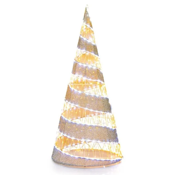 Arbre de Noël Conique en Spirale Artificiel Pré-éclairé 155cm Décoration de Noël 300 Lumières LED Blanc Chaud et 250 Lumières LED Blanc Froid
