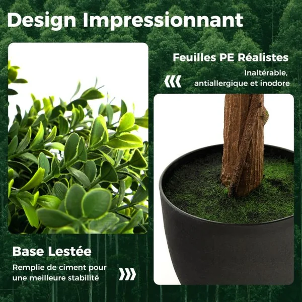 Arbre Topiaire en Buis Artificiel 100 cm avec 2 Boules Fausse Plante avec Pot en PE Rempli de Ciment Résistant aux UV pour Décoration de Entrée Vert