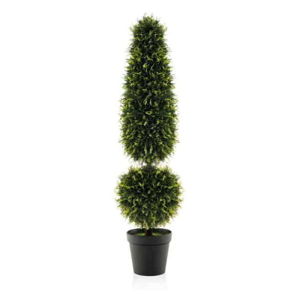 Arbre Topiaire en Buis Artificiel 120 cm avec Vignes Naturelles Fausse Plante de Buis avec Pot en PE Rempli de Ciment Vert