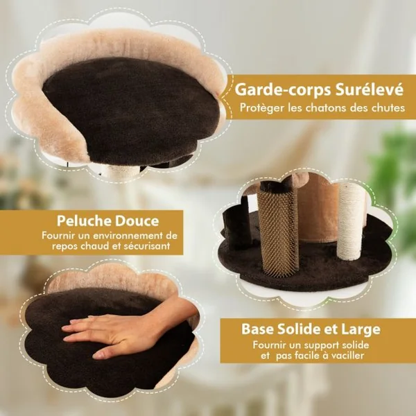 Arbre à Chat 102 CM avec Griffoirs 3 Boules en Peluche et Niche à 2 Niveaux 4 Plates-formes pour Chaton et Chat Café