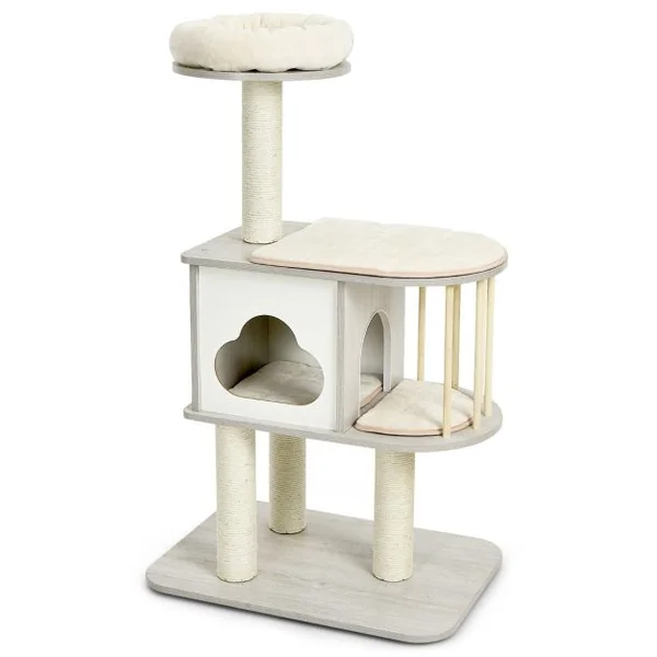 Arbre à Chat 117CM en Bois avec Plate-Forme Griffoirs et Coussins Lavables Centre d'Activités pour Chat Chaton