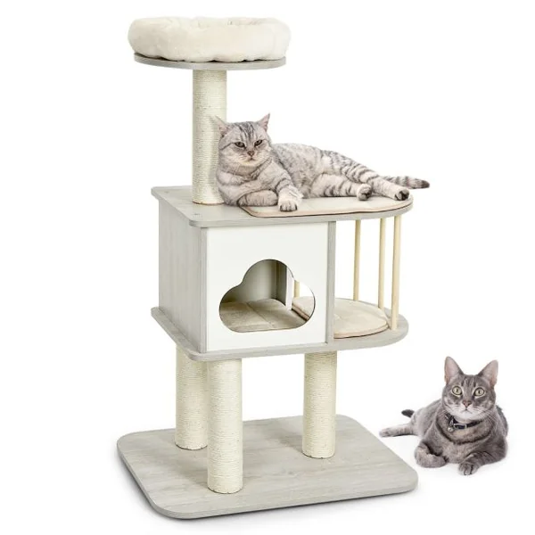 Arbre à Chat 117CM en Bois avec Plate-Forme Griffoirs et Coussins Lavables Centre d'Activités pour Chat Chaton