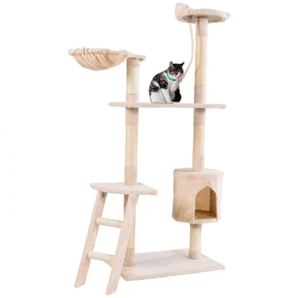 Arbre à Chat 150cm Multi Niveaux Condo Plateforme Griffoir Echelle, MDF, 40 x 60 x 150 cm, Beige