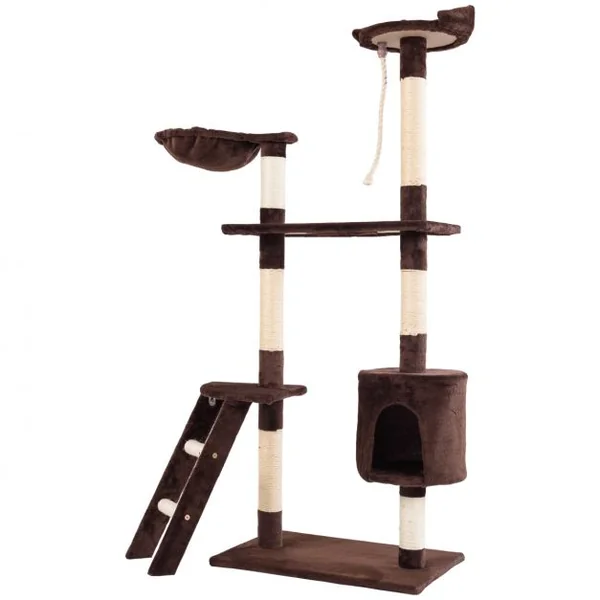 Arbre à Chat 150cm Multi Niveaux Condo Plateforme Griffoir Echelle, MDF, 40 x 60 x 150 cm, Café