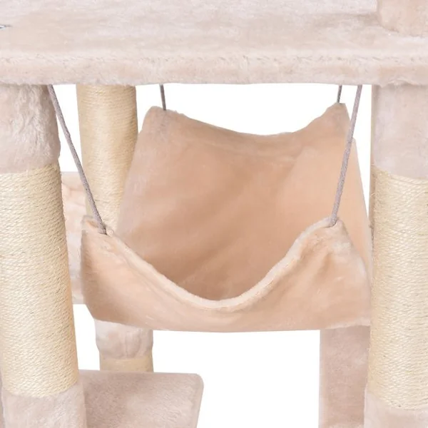 Arbre à Chat 5 niveaux avec Griffoir en sisal/Centre d'Activités/échelle/Hamac/Condo, 60 x 48 x 140 cm, Beige