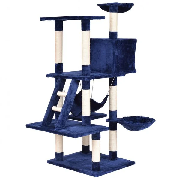 Arbre à Chat 5 niveaux avec Griffoir en sisal/Centre d'Activités/échelle/Hamac/Condo, 60 x 48 x 140 cm, Bleu foncé