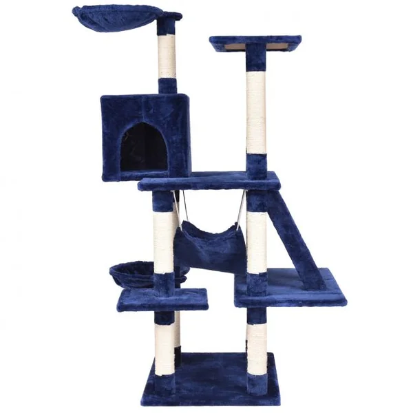 Arbre à Chat 5 niveaux avec Griffoir en sisal/Centre d'Activités/échelle/Hamac/Condo, 60 x 48 x 140 cm, Bleu foncé