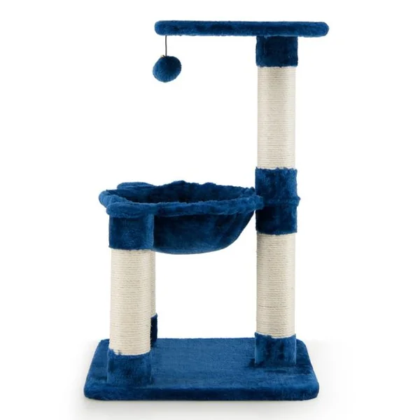 Arbre à Chat avec Griffoir de Sisal Hamac Confortable Balle Suspendue à Jouer Grande Plate-forme 40 x 40 x 64cm Gris/Bleu Marine
