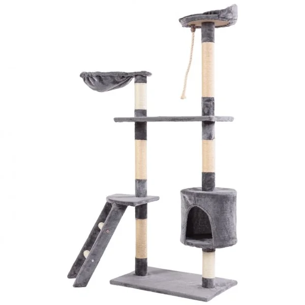 Arbre à chat avec Griffoir en sisal 2 Plateformes pour Chat Grand centre d’activité pour chat en MDF 40x60x150cm Gris