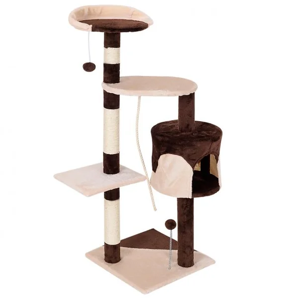 Arbre à Chat avec Griffoir en sisal niche en peluche jouet et hamac 112 cm Grand Centre d’Activité pour Chat Café / Beige