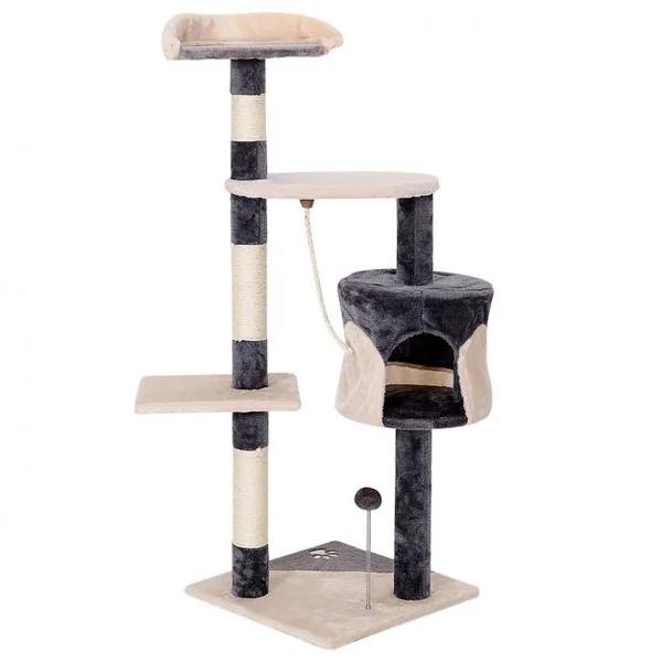 Arbre à Chat avec Griffoir en sisal niche en peluche jouet et hamac 112 cm Grand Centre d’Activité pour Chat Gris