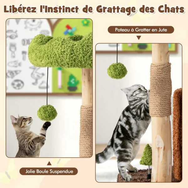 Arbre à Chat avec Griffoirs Recouverts de Sisal Perchoir Supérieur Plateforme Ronde Jouet en Forme d'Arbre Mobilier Elégant Marron