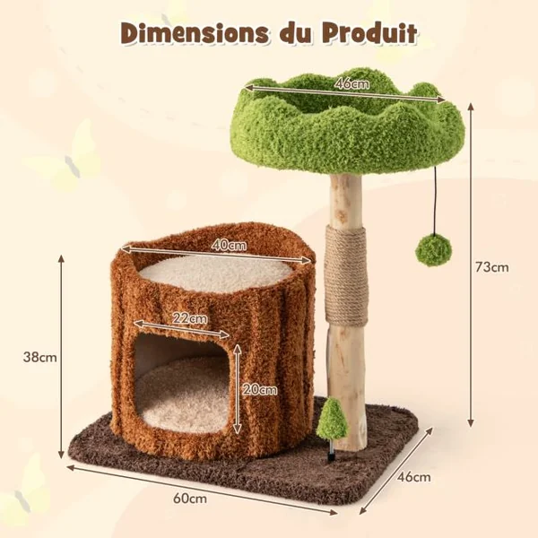 Arbre à Chat avec Griffoirs Recouverts de Sisal Perchoir Supérieur Plateforme Ronde Jouet en Forme d'Arbre Mobilier Elégant Marron