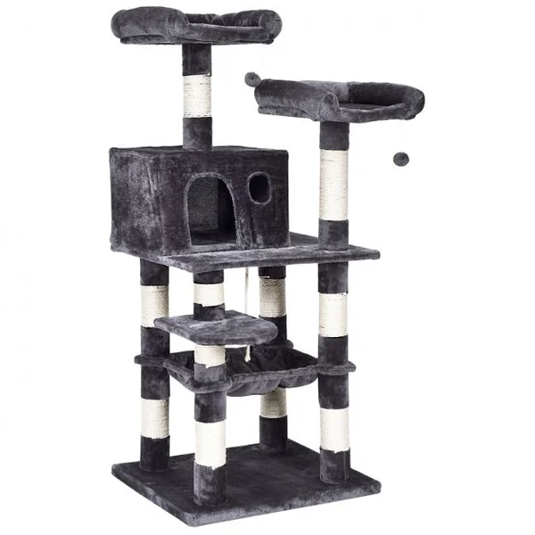Arbre à Chat avec Multi-Etage de 140CM avec Hamac et Niche en Peluche Griffoir et Centre d'Activités