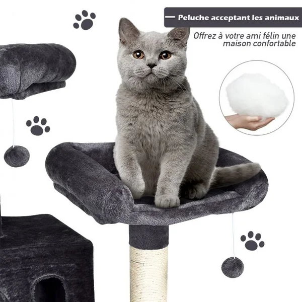 Arbre à Chat avec Multi-Etage de 140CM avec Hamac et Niche en Peluche Griffoir et Centre d'Activités