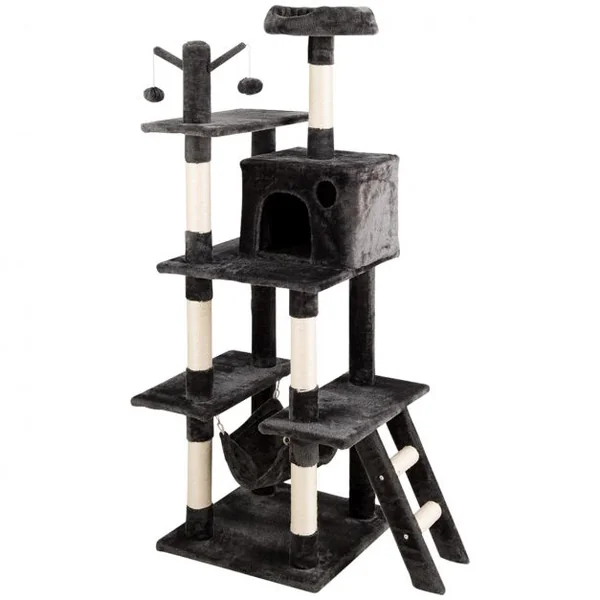 Arbre à Chat avec Multi-Etage Hamac Poteaux à Gratter et Plate pour Grimper s’Exercer et Dormir 87x50x155CM Gris foncé