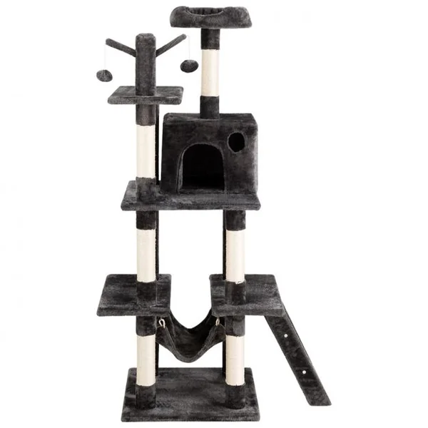 Arbre à Chat avec Multi-Etage Hamac Poteaux à Gratter et Plate pour Grimper s’Exercer et Dormir 87x50x155CM Gris foncé
