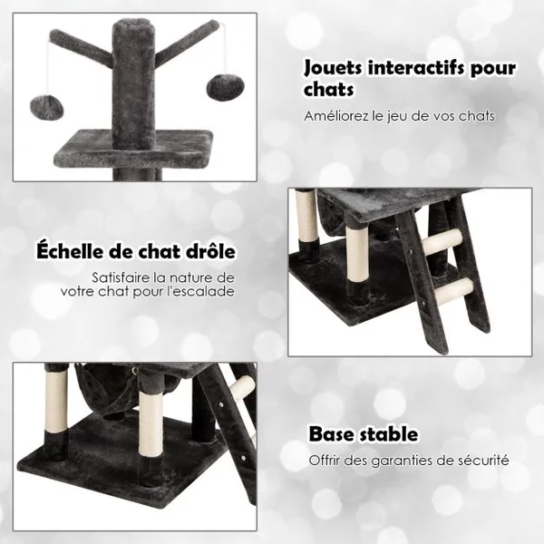Arbre à Chat avec Multi-Etage Hamac Poteaux à Gratter et Plate pour Grimper s’Exercer et Dormir 87x50x155CM Gris foncé