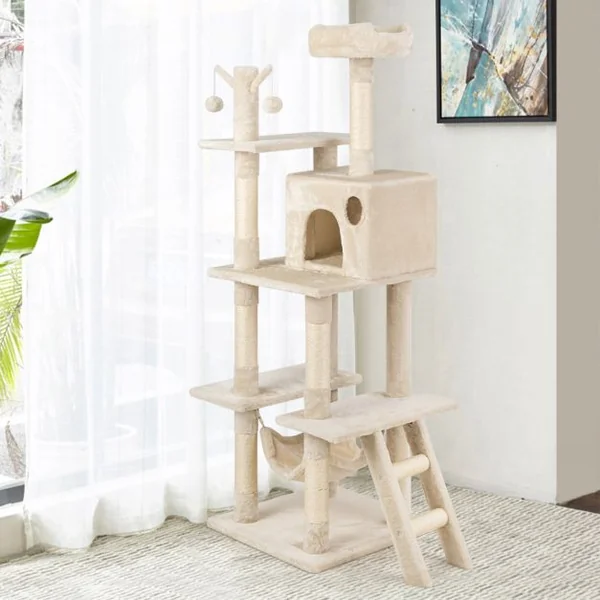 Arbre à Chat avec Multi-Etage Hamac Suspend Poteaux à Gratter et Centre d'Activités 87x50x155CM