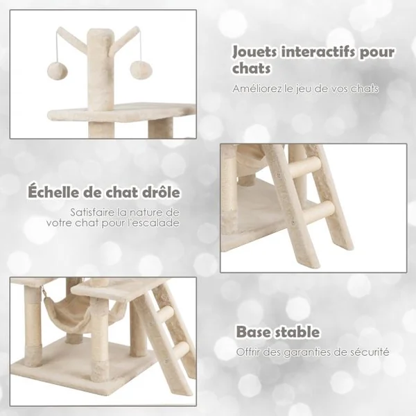 Arbre à Chat avec Multi-Etage Hamac Suspend Poteaux à Gratter et Centre d'Activités 87x50x155CM